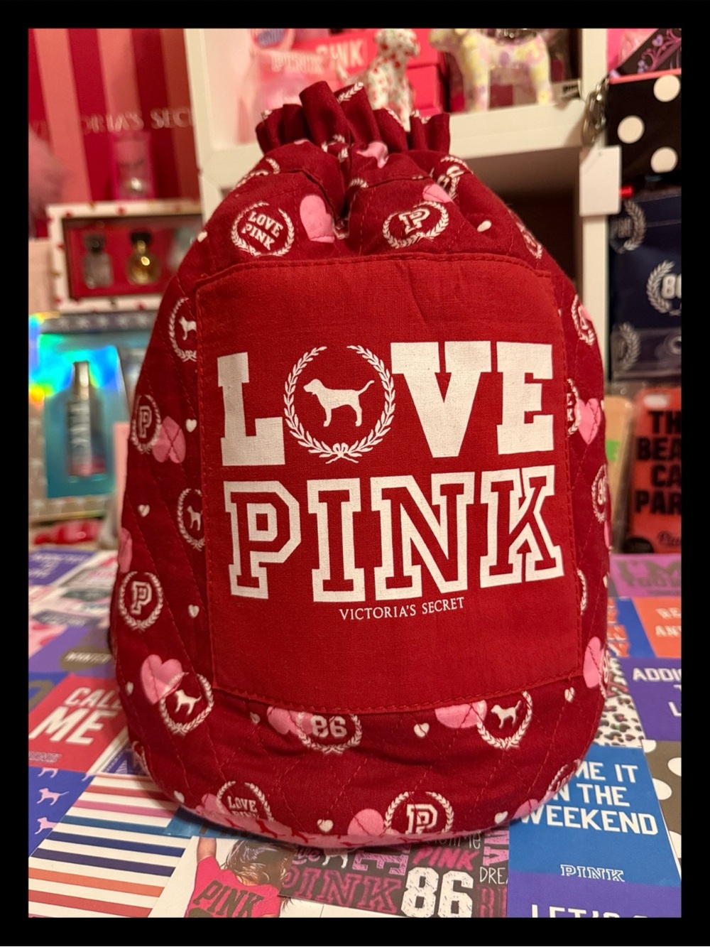 💕ⓅⒾⓃⓀ ⓋⓈ RARE/HTF/VINTAGE Monogram Drawstring Bag💕 - Picture 2 of 5